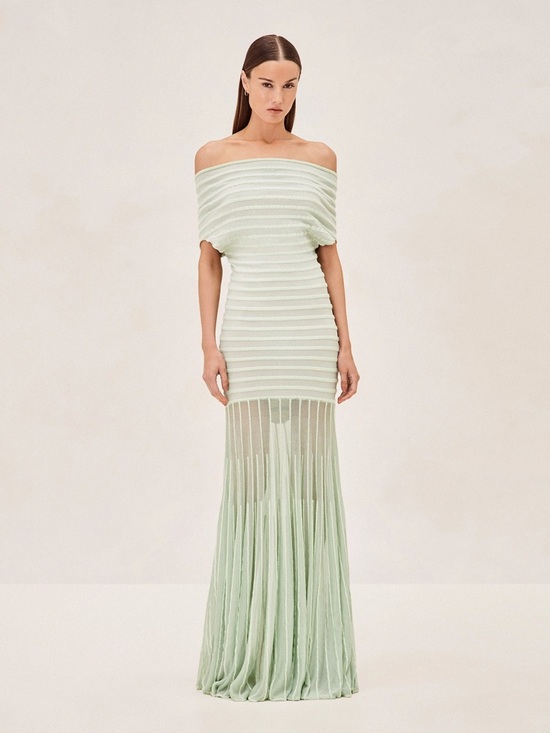 Alexis Dresses & Skirts - Alexis One-Shoulder Sheer-Panel Mint Green Evening Gown